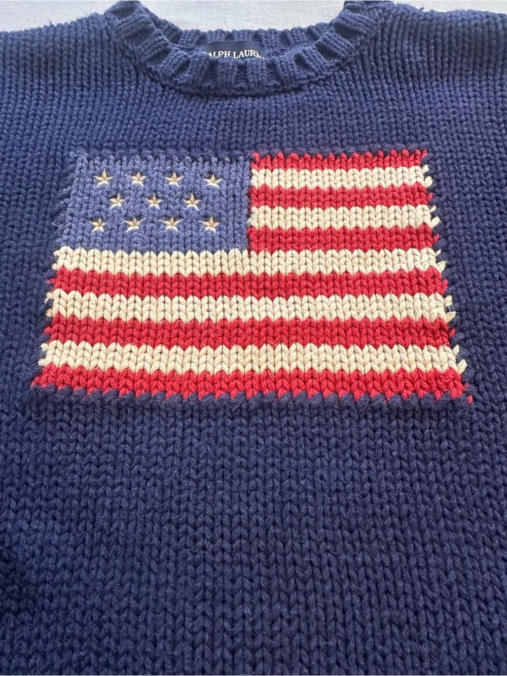 Ralph Lauren USA Flag Navy Knit Sweater 100% Cotton - Picture 2 of 10